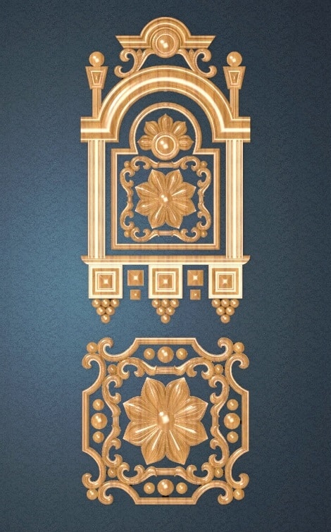 Dekoratív 3D Ajtóterv, 3D STL Modell CNC Maróhoz, Relief Faipar, CNC Faragás Tervezés, ArtCAM Relief fájl (.rlf)
