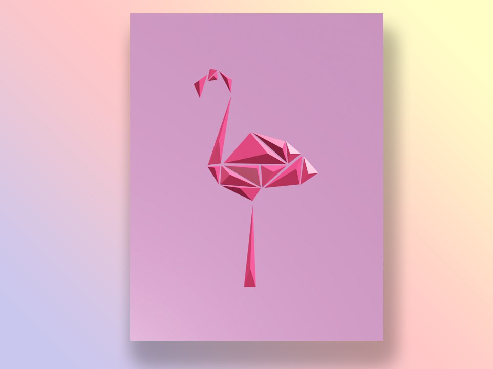 Flamingó 3D Poligon Papírművészeti Sablon