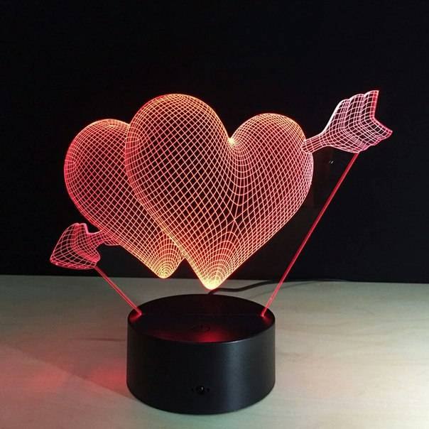 Szív 3D LED éjszakai lámpa ingyenes vektor